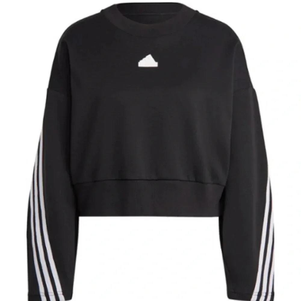 adidas Women's L Large Future Icons 3-Stripes Crew Sweatshirt Black White NWT - Picture 7 of 16